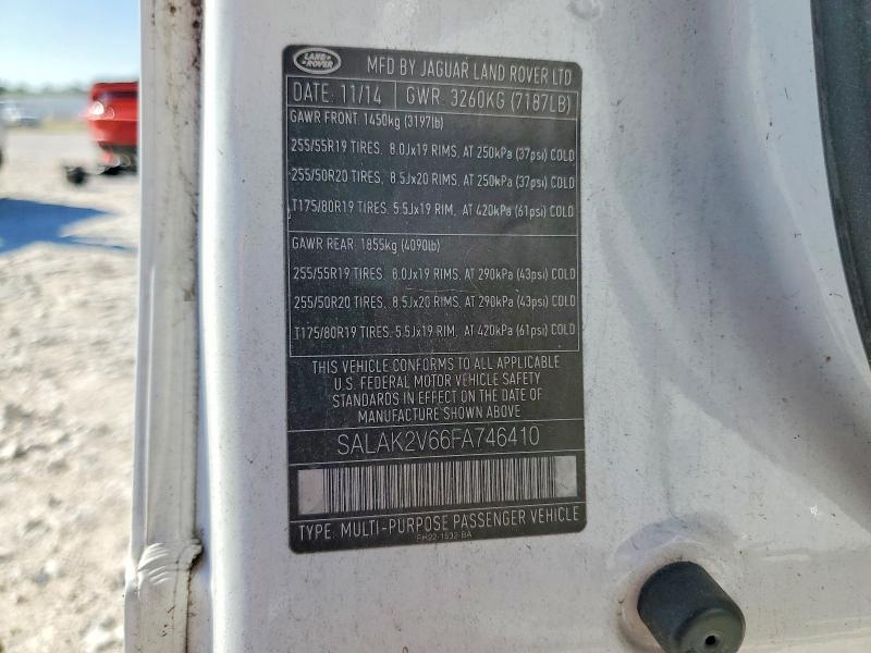 2015 Land Rover Lr4 მანქანა იყიდება აუქციონზე, vin: SALAK2V66FA746410, აუქციონის ნომერი: 65209406