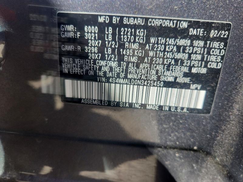 Продаж на аукціоні авто 2022 Subaru Ascent, vin: 4S4WMALD0N3425450, номер лоту: 66455946
