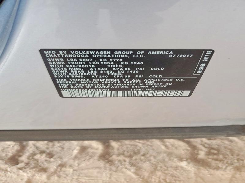 66099036 :رقم المزاد ، 1V2MR2CA9JC515794 vin ، 2018 Volkswagen Atlas مزاد بيع