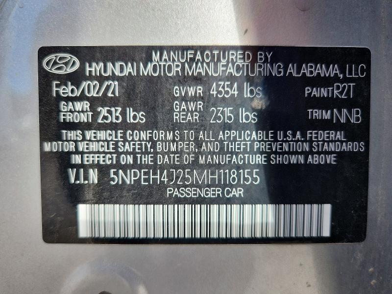 65915716 :رقم المزاد ، 5NPEH4J25MH118155 vin ، 2021 Hyundai Sonata مزاد بيع