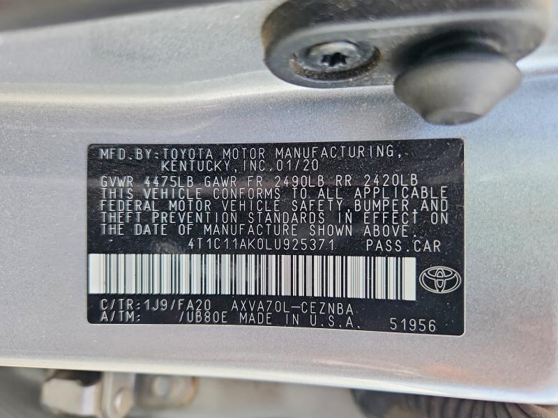 Продажа на аукционе авто 2020 Toyota Camry, vin: 4T1C11AK0LU925371, номер лота: 65205636