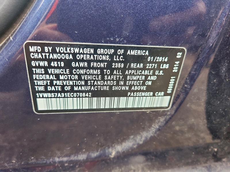 Продаж на аукціоні авто 2014 Volkswagen Passat, vin: 1VWBS7A31EC070842, номер лоту: 65236716