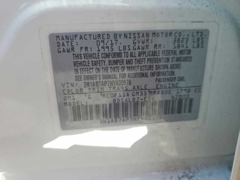 66138516 :رقم المزاد ، 3N1AB7AP7HY400578 vin ، 2017 Nissan Sentra مزاد بيع