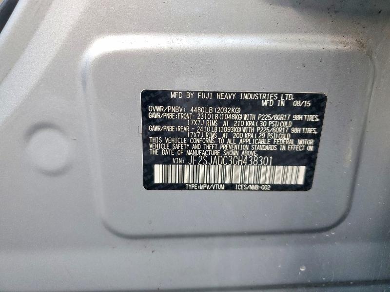 63129506 :رقم المزاد ، JF2SJADC3GH438301 vin ، 2016 Subaru Forester مزاد بيع