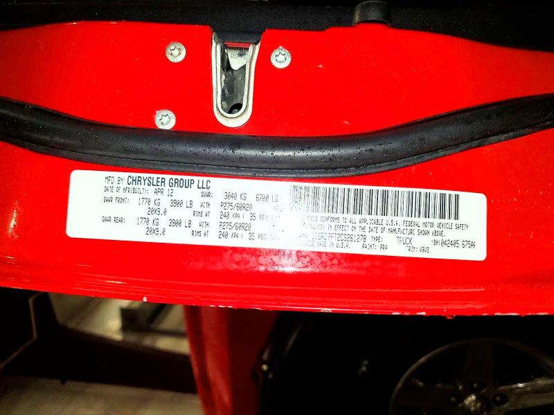64325356 :رقم المزاد ، 1C6RD7FT2CS261278 vin ، 2012 Dodge Ram 1500 مزاد بيع