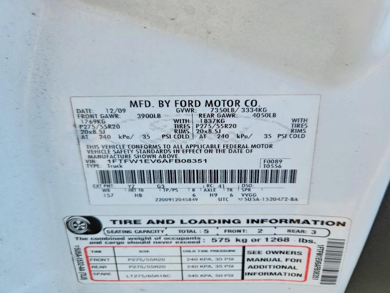 65205026 :رقم المزاد ، 1FTFW1EV6AFB08351 vin ، 2010 Ford F150 مزاد بيع