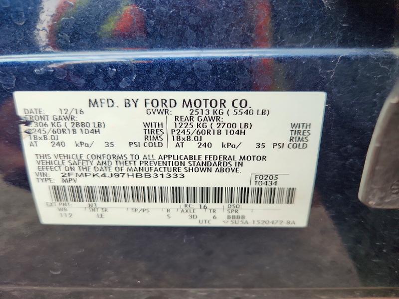 64677506 :رقم المزاد ، 2FMPK4J97HBB31333 vin ، 2017 Ford Edge مزاد بيع