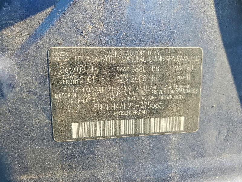 Aukcja sprzedaży 2016 Hyundai Elantra, vin: 5NPDH4AE2GH775585, numer aukcji: 66746626