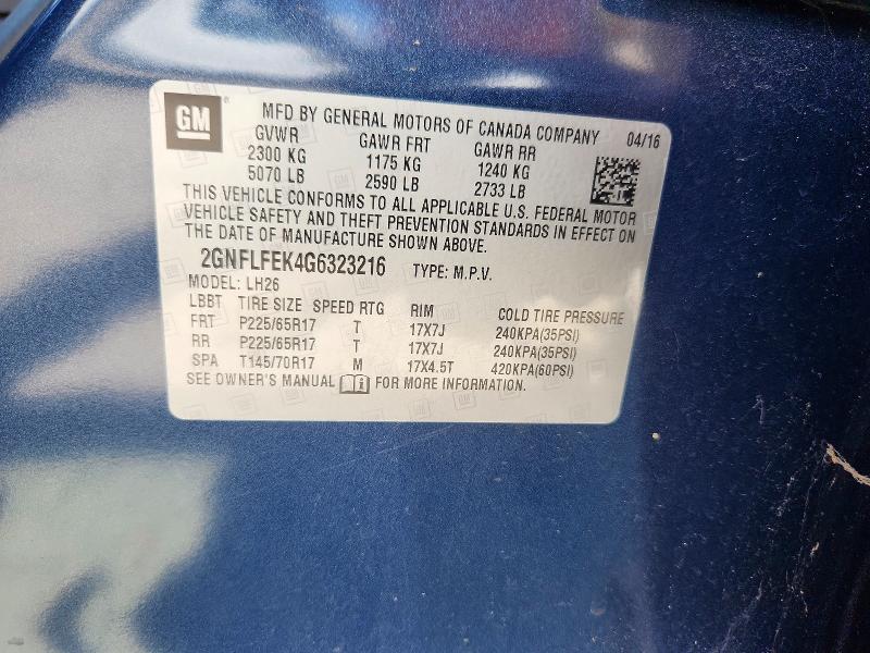 Продажа на аукционе авто 2016 Chevrolet Equinox, vin: 2GNFLFEK4G6323216, номер лота: 65020706
