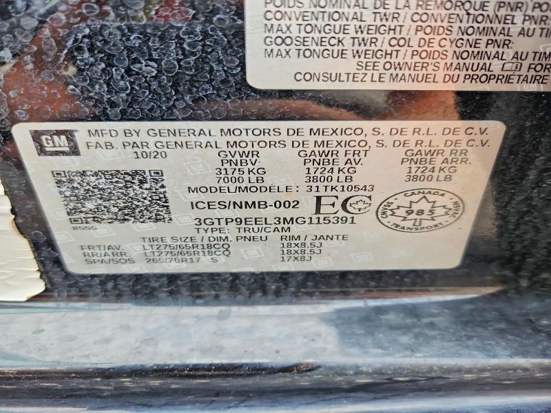 63355076 :رقم المزاد ، 3GTP9EEL3MG115391 vin ، 2021 Gmc Sierra مزاد بيع