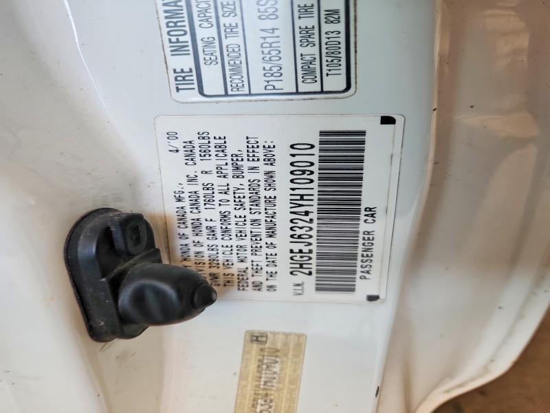 Aukcja sprzedaży 2000 Honda Civic, vin: 2HGEJ6324YH109010, numer aukcji: 63954356