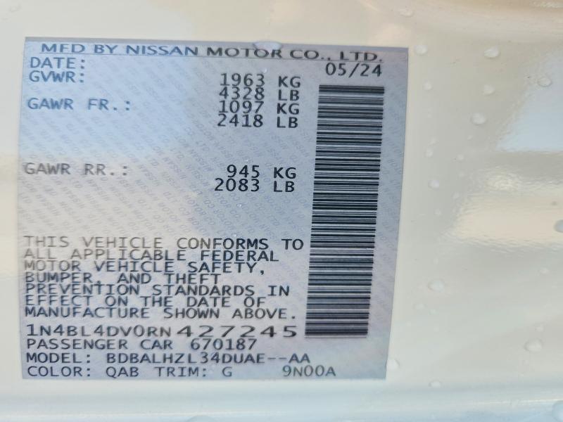 2024 Nissan Altima მანქანა იყიდება აუქციონზე, vin: 1N4BL4DV0RN427245, აუქციონის ნომერი: 64816976