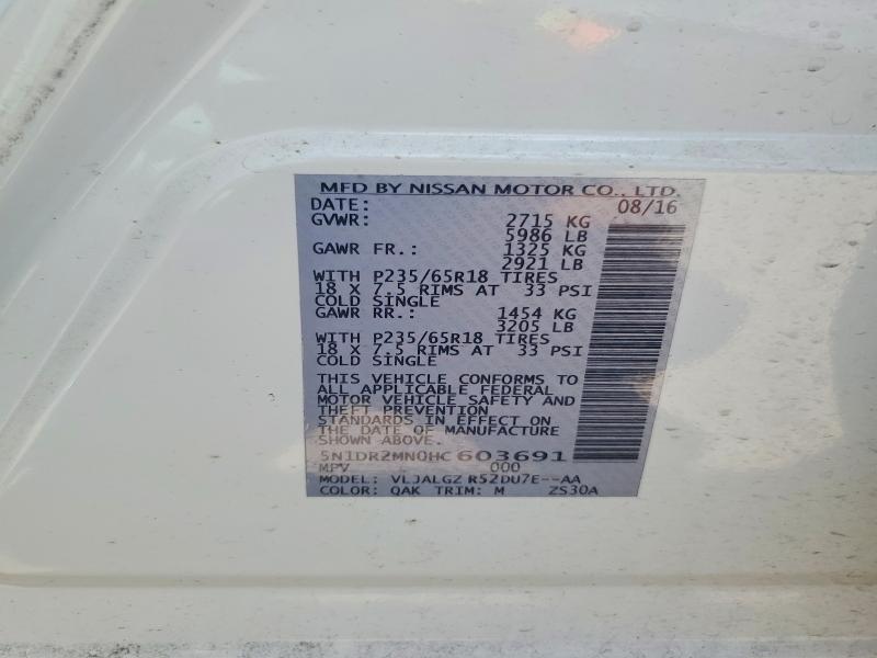Продаж на аукціоні авто 2017 Nissan Pathfinder, vin: 5N1DR2MN0HC603691, номер лоту: 65878056
