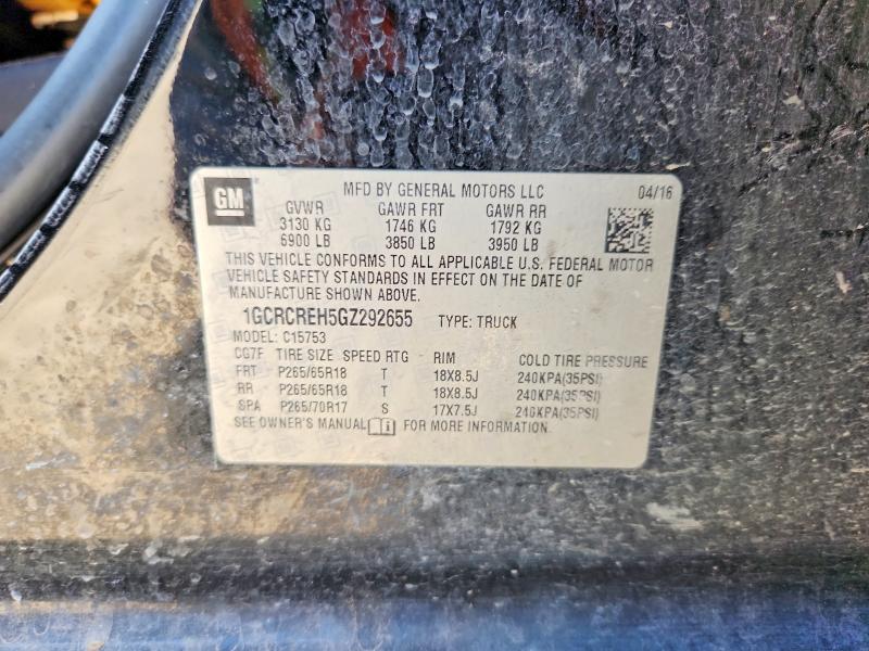 64238626 :رقم المزاد ، 1GCRCREH5GZ292655 vin ، 2016 Chevrolet Silverado مزاد بيع