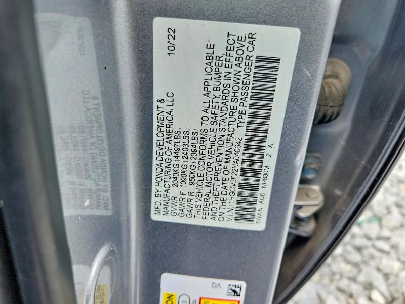 Продажа на аукционе авто 2022 Honda Accord, vin: 1HGCV3F22NA040642, номер лота: 65754186