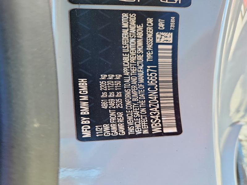 65443246 :رقم المزاد ، WBS43AZ04NCJ66571 vin ، 2022 Bmw M4 مزاد بيع