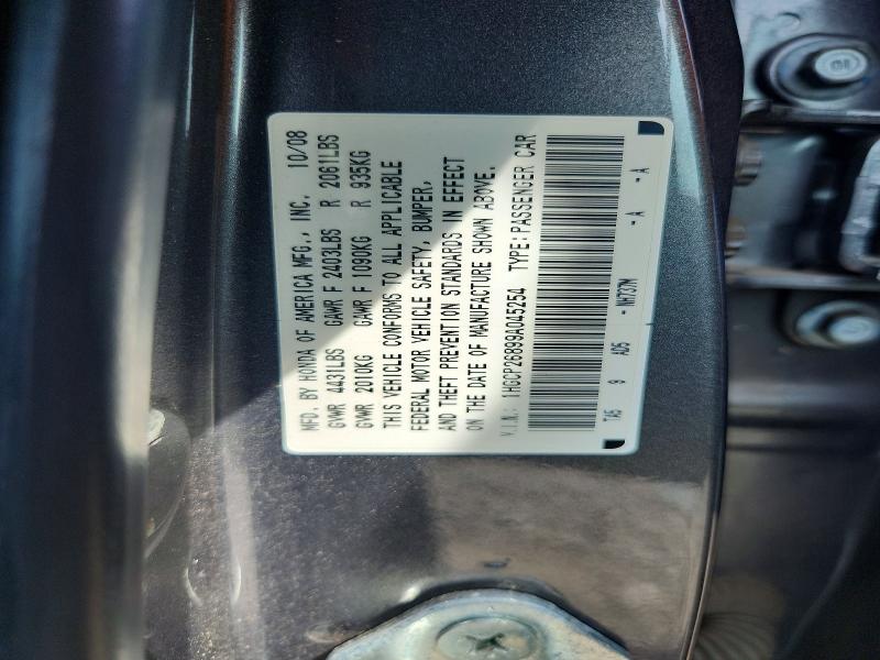 66787166 :رقم المزاد ، 1HGCP26899A045254 vin ، 2009 Honda Accord مزاد بيع