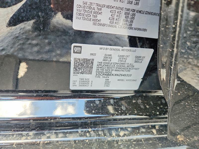 2022 Chevrolet Silverado მანქანა იყიდება აუქციონზე, vin: 1GCPABEKXNZ645310, აუქციონის ნომერი: 64612366