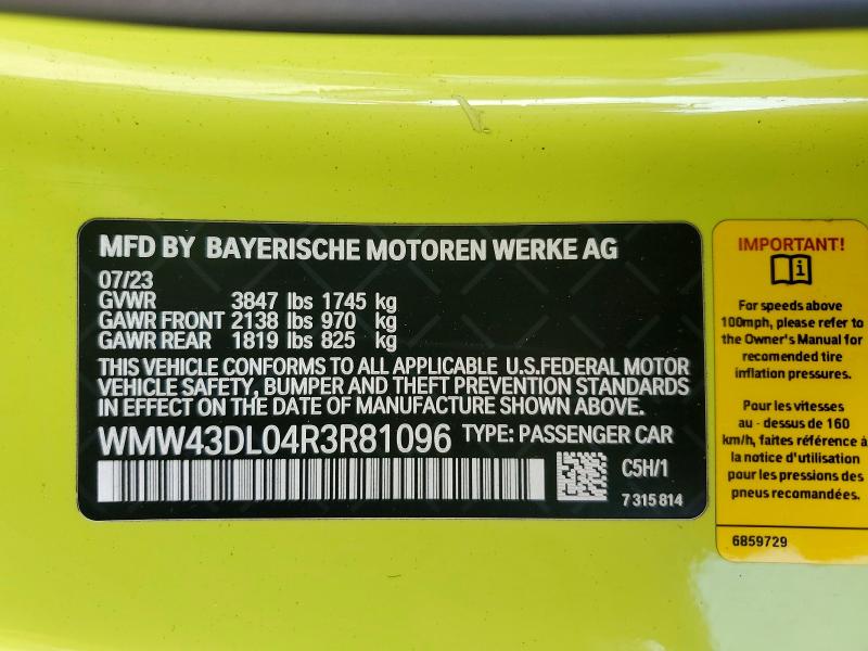Продаж на аукціоні авто 2024 Mini Cooper, vin: WMW43DL04R3R81096, номер лоту: 65885526