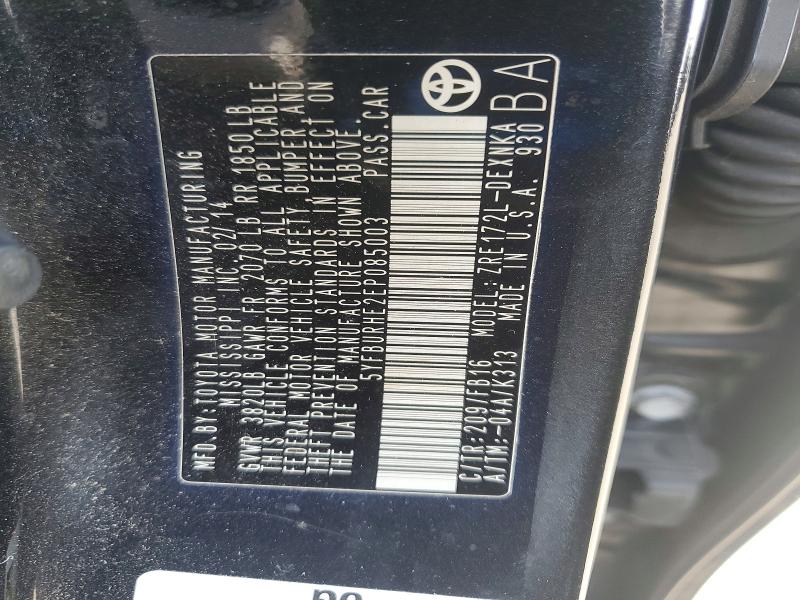 Продажа на аукционе авто 2014 Toyota Corolla, vin: 5YFBURHE2EP085003, номер лота: 66078186