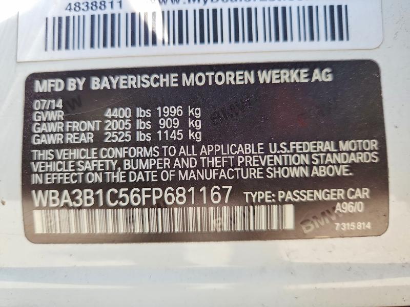 2015 Bmw 320 მანქანა იყიდება აუქციონზე, vin: WBA3B1C56FP681167, აუქციონის ნომერი: 63439316