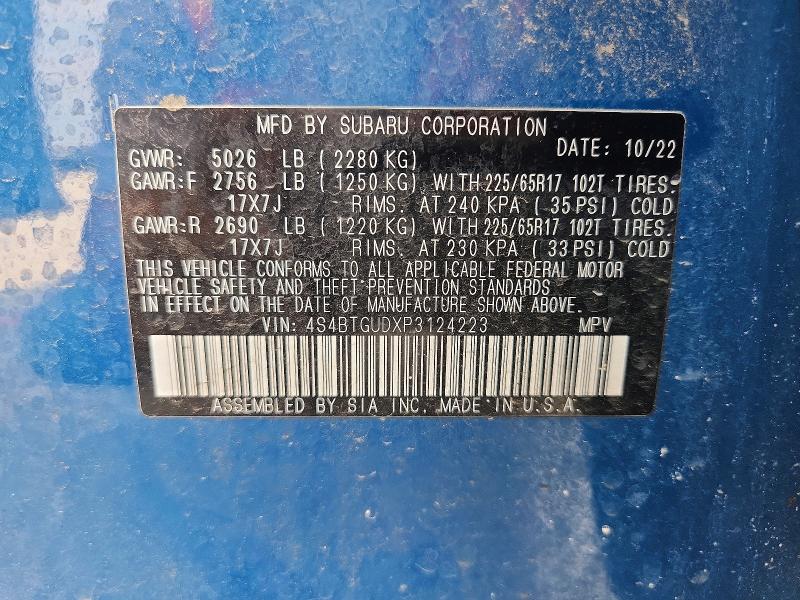 64052276 :رقم المزاد ، 4S4BTGUDXP3124223 vin ، 2023 Subaru Outback مزاد بيع