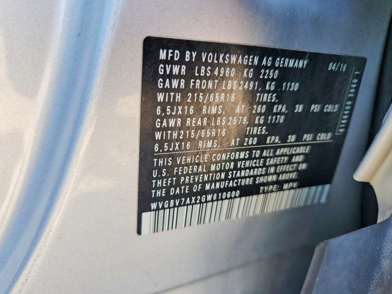 Aukcja sprzedaży 2016 Volkswagen Tiguan, vin: WVGBV7AX2GW610600, numer aukcji: 63439836