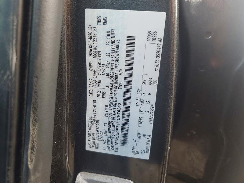 2017 Ford Escape მანქანა იყიდება აუქციონზე, vin: 1FMCU0F71HUE74240, აუქციონის ნომერი: 63653086