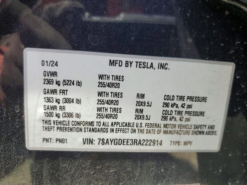 63536316 :رقم المزاد ، 7SAYGDEE3RA222914 vin ، 2024 Tesla Model Y مزاد بيع