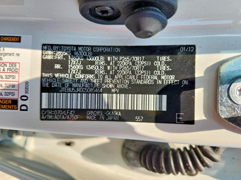 Продажа на аукционе авто 2012 Toyota 4runner, vin: JTEBU5JR0C5085464, номер лота: 62824416