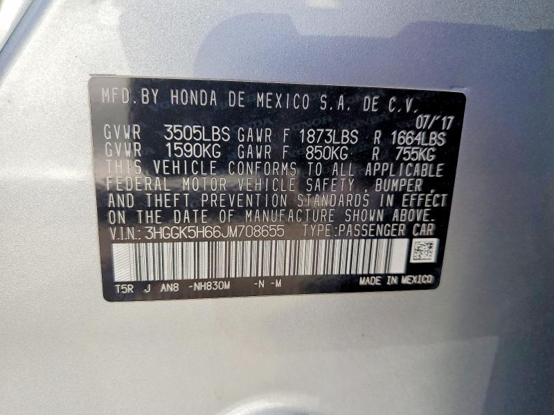 2018 Honda Fit მანქანა იყიდება აუქციონზე, vin: 3HGGK5H66JM708655, აუქციონის ნომერი: 65140476