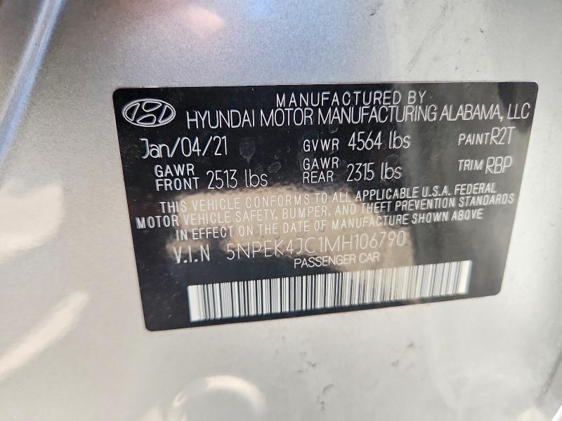 63262616 :رقم المزاد ، 5NPEK4JC1MH106790 vin ، 2021 Hyundai Sonata مزاد بيع
