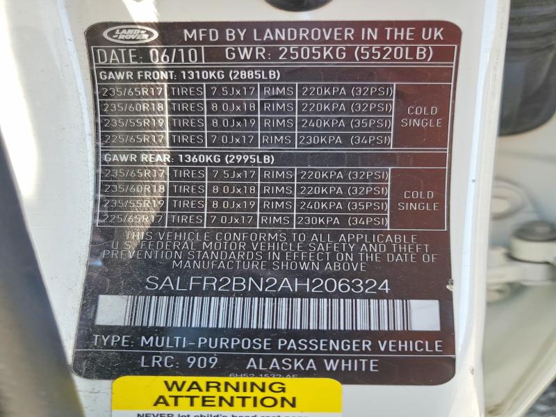 Aukcja sprzedaży 2010 Land Rover Lr2, vin: SALFR2BN2AH206324, numer aukcji: 65065056