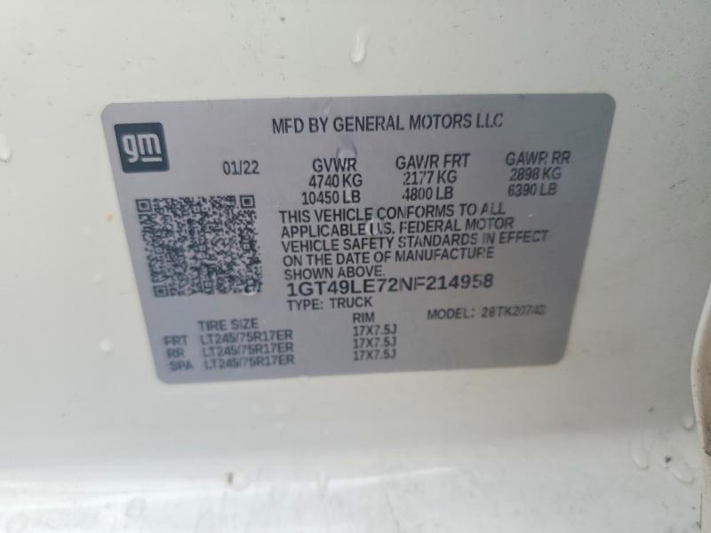 Продаж на аукціоні авто 2022 Gmc Sierra, vin: 1GT49LE72NF214958, номер лоту: 66245376