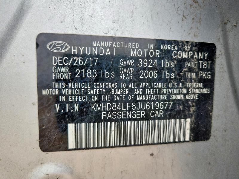2018 Hyundai Elantra მანქანა იყიდება აუქციონზე, vin: KMHD84LF8JU619677, აუქციონის ნომერი: 65169416