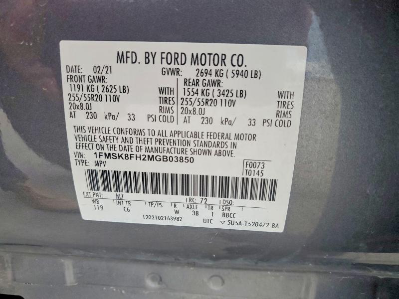 Продаж на аукціоні авто 2021 Ford Explorer, vin: 1FMSK8FH2MGB03850, номер лоту: 66219846