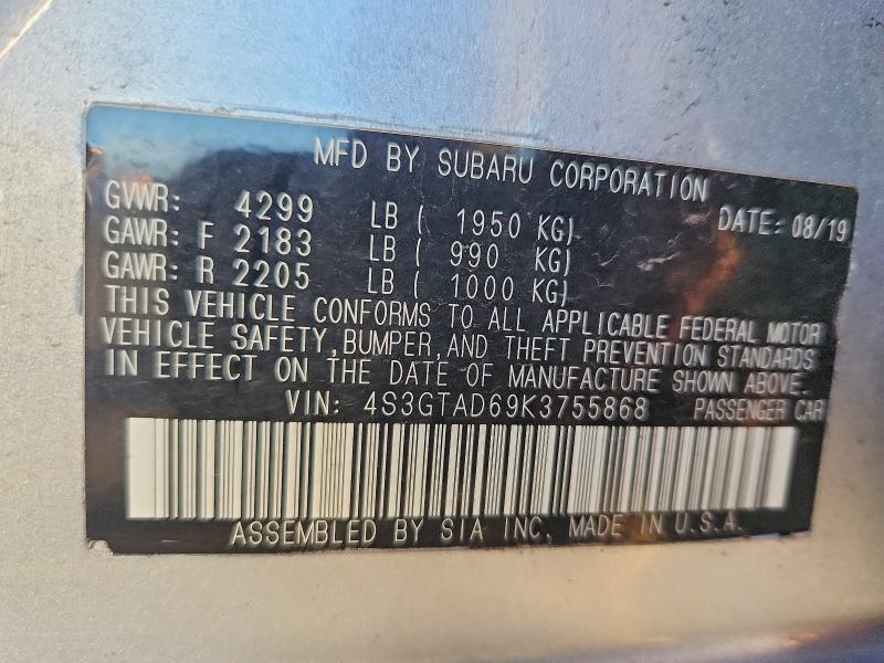 Aukcja sprzedaży 2019 Subaru Impreza, vin: 4S3GTAD69K3755868, numer aukcji: 66216626