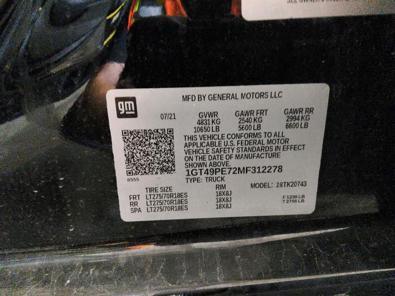 Aukcja sprzedaży 2021 Gmc Sierra, vin: 1GT49PE72MF312278, numer aukcji: 65592036