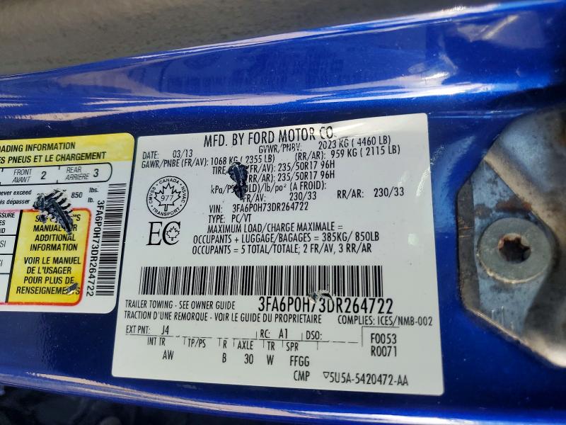 66548286 :رقم المزاد ، 3FA6P0H73DR264722 vin ، 2013 Ford Fusion مزاد بيع
