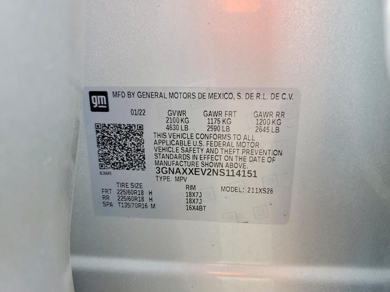64648926 :رقم المزاد ، 3GNAXXEV2NS114151 vin ، 2022 Chevrolet Equinox مزاد بيع