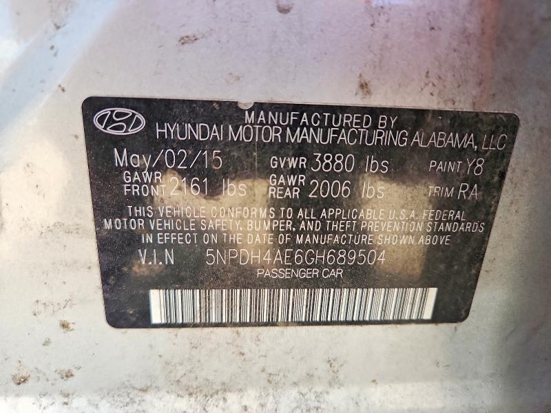 2016 Hyundai Elantra მანქანა იყიდება აუქციონზე, vin: 5NPDH4AE6GH689504, აუქციონის ნომერი: 66010446