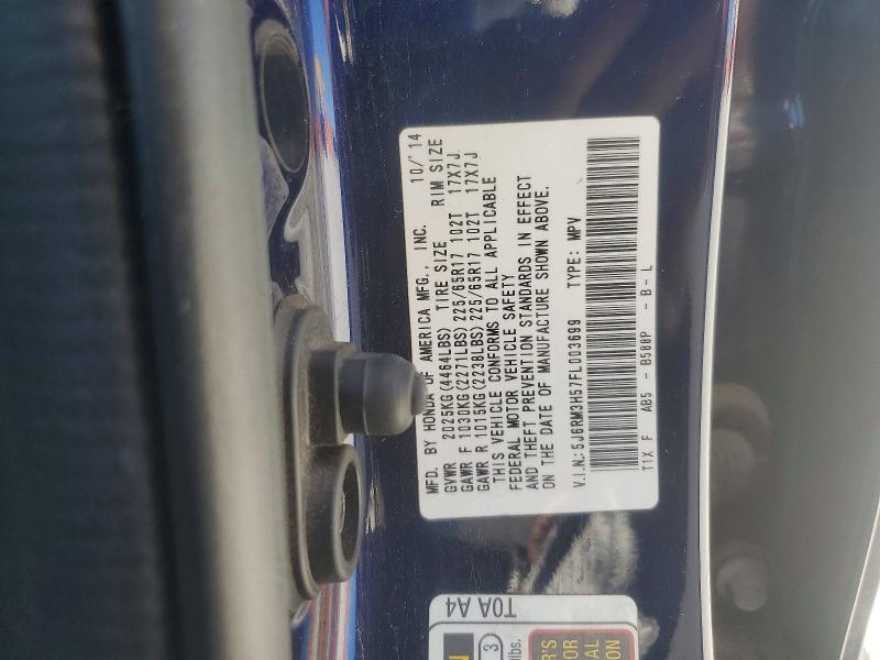 2015 Honda Cr-v მანქანა იყიდება აუქციონზე, vin: 5J6RM3H57FL003699, აუქციონის ნომერი: 63190256
