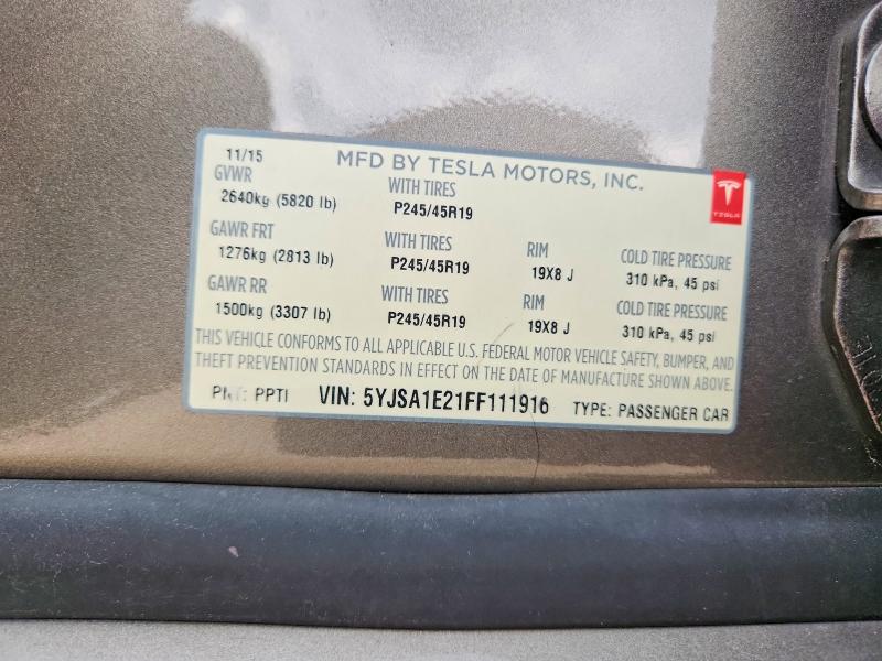 Aukcja sprzedaży 2015 Tesla Model S, vin: 5YJSA1E21FF111916, numer aukcji: 65336326