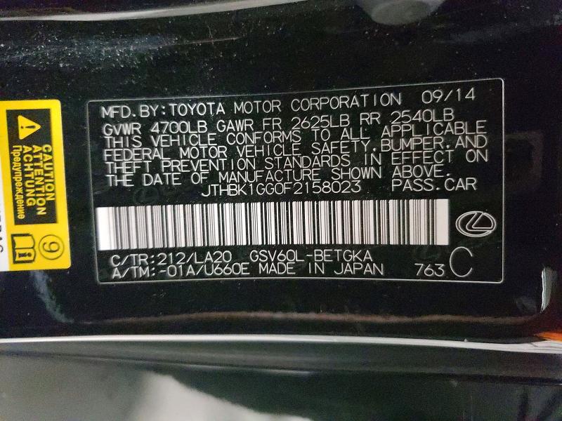 Aukcja sprzedaży 2015 Lexus Es, vin: JTHBK1GG0F2158023, numer aukcji: 65055906