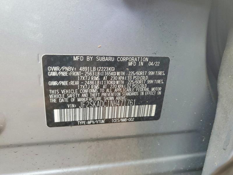 Aukcja sprzedaży 2022 Subaru Forester, vin: JF2SKADC1NH471761, numer aukcji: 64375696