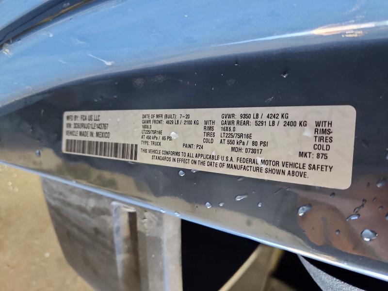 2020 Ram Promaster 3500 მანქანა იყიდება აუქციონზე, vin: 3C6URVJG1LE143767, აუქციონის ნომერი: 65213996