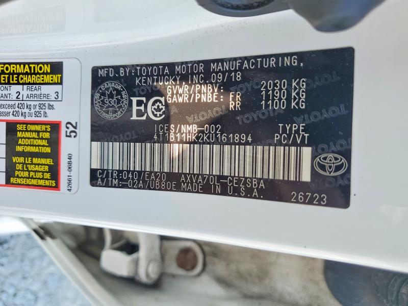 Продаж на аукціоні авто 2019 Toyota Camry, vin: 4T1B11HK2KU161894, номер лоту: 64148996