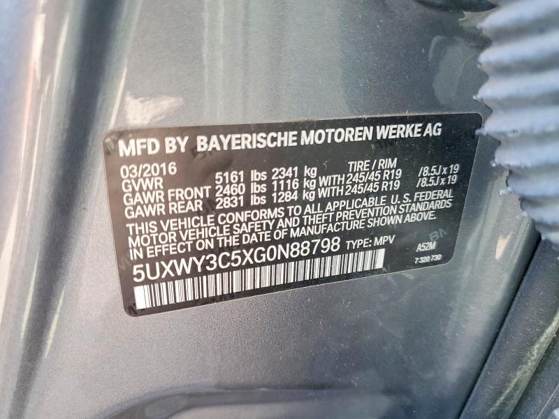 Aukcja sprzedaży 2016 Bmw X3, vin: 5UXWY3C5XG0N88798, numer aukcji: 64722606