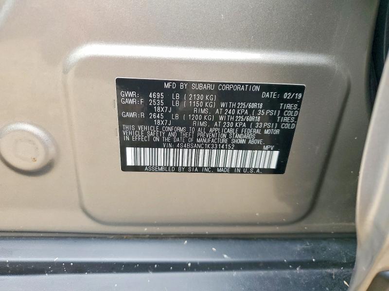 2019 Subaru Outback მანქანა იყიდება აუქციონზე, vin: 4S4BSANC1K3314152, აუქციონის ნომერი: 64435756