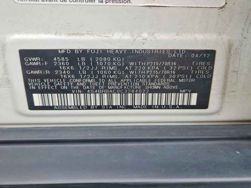 67156146 :رقم المزاد ، 4S4BRBAC0C3284022 vin ، 2012 Subaru Outback مزاد بيع